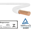 Detalhe da seção transversal e isolamento do cabo flexível branco 1,5mm Sil.