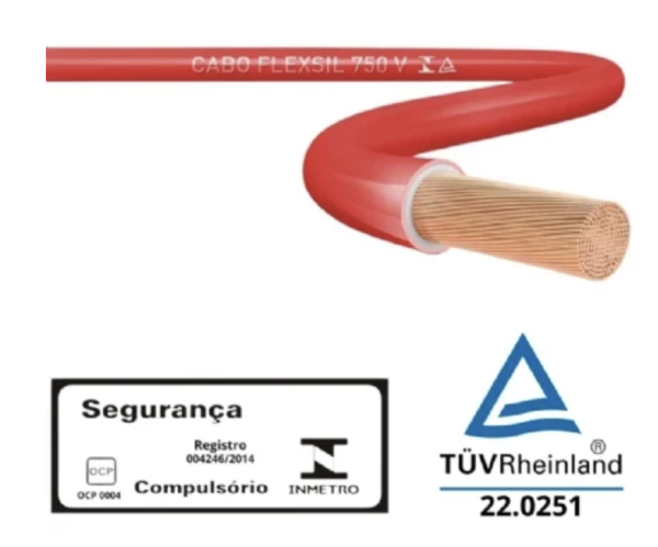 Rolo de cabo flexível Sil 2,5mm vermelho 750V isolamento em PVC